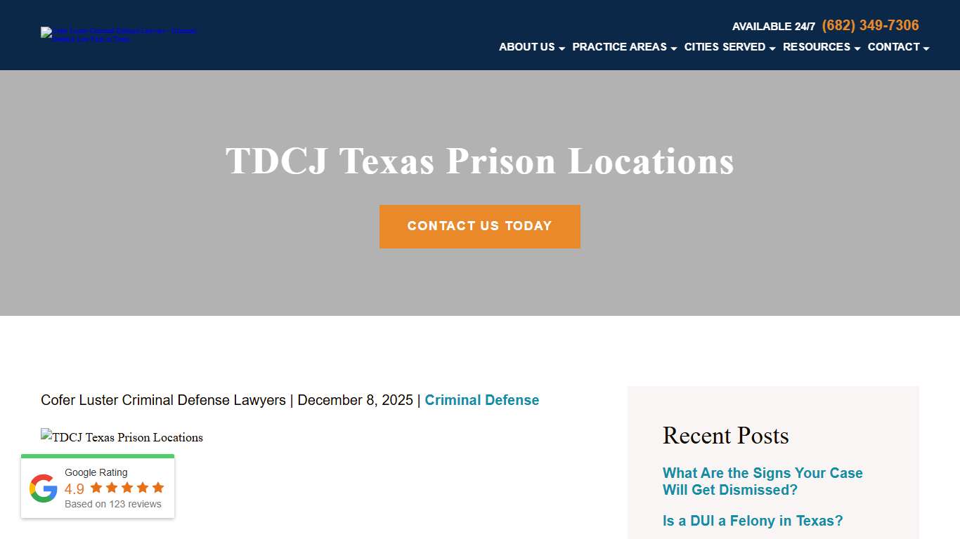 TDCJ Texas Prison Locations - Fort Worth, TX - Cofer Luster Criminal Defense Lawyers